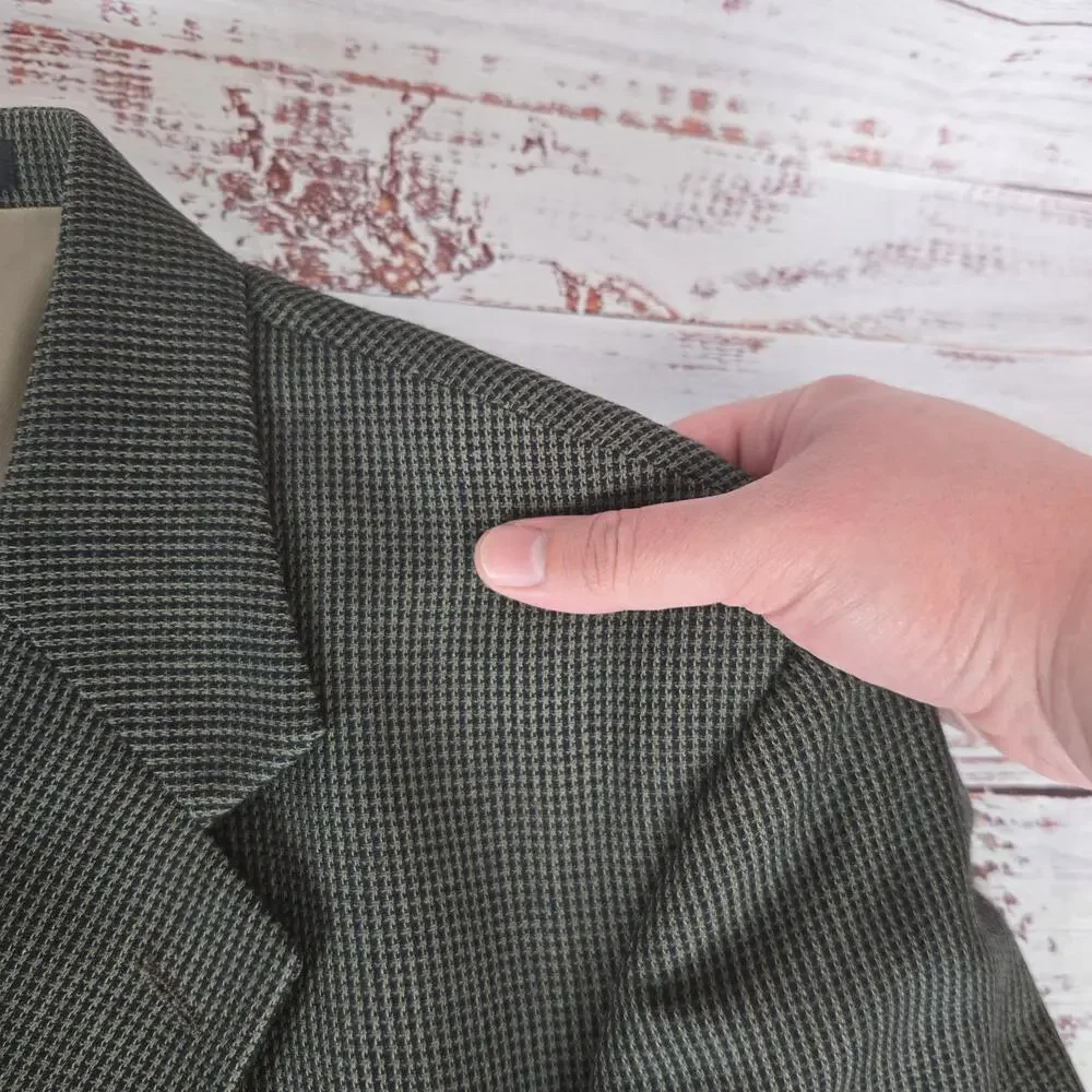 Oscar De La Renta Mens 42R Brown Houndstooth Check Blazer Tweed Wool Sport Coat